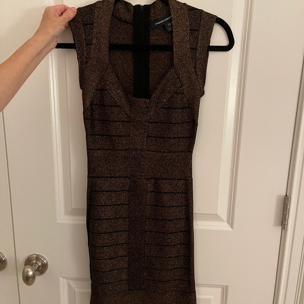 French Connection gold bandage dress
